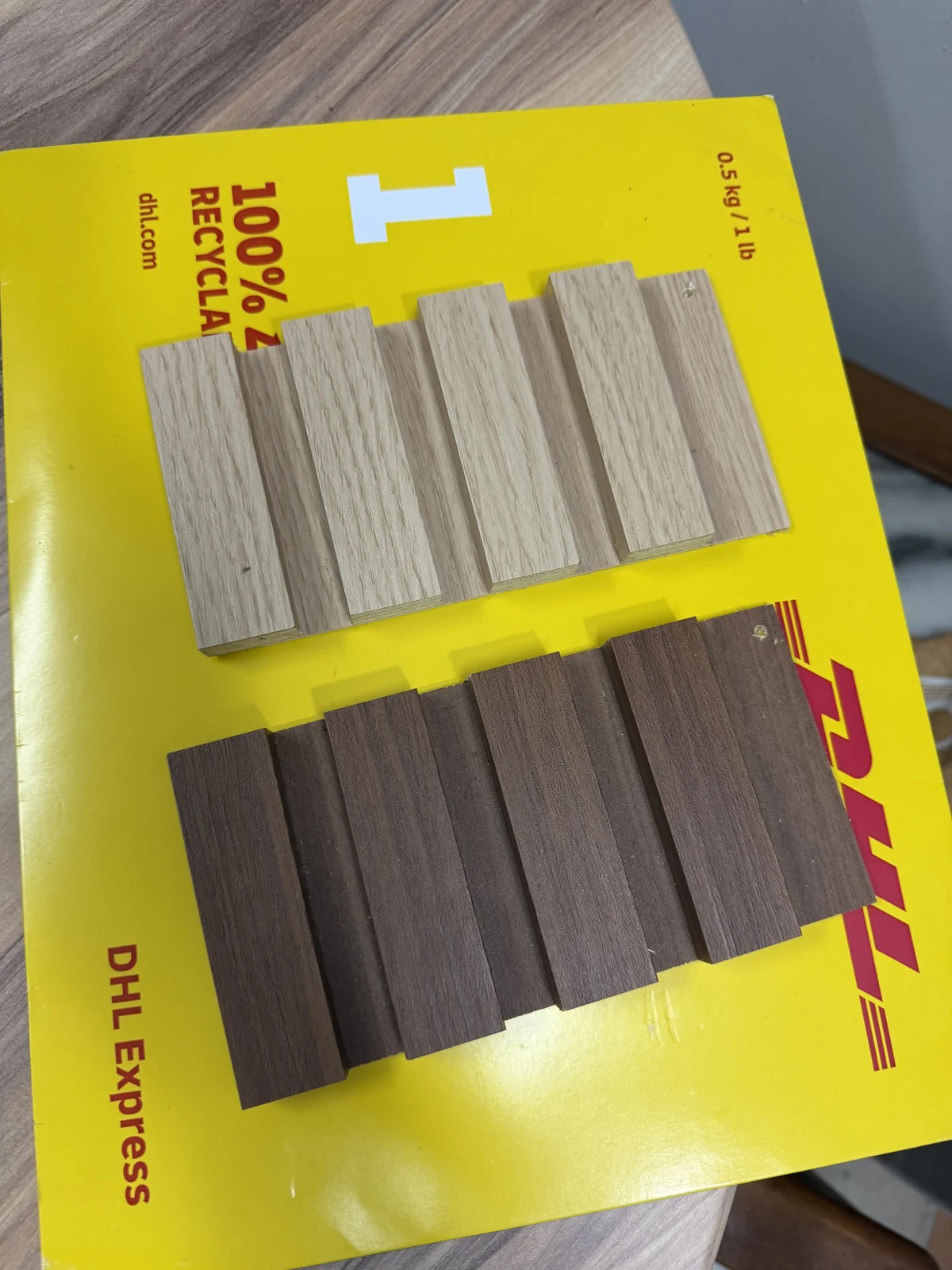 Close-up crop of the light woodgrain plywood fluted sample