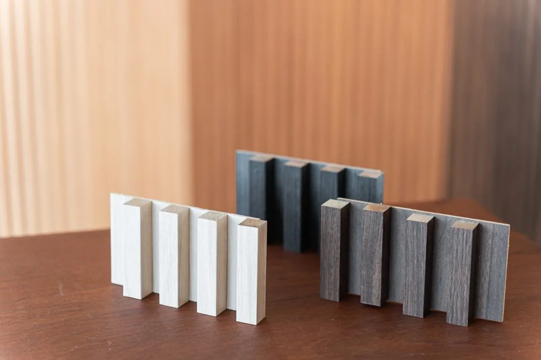 Physical Young Laminate fluted profile samples in several finishes